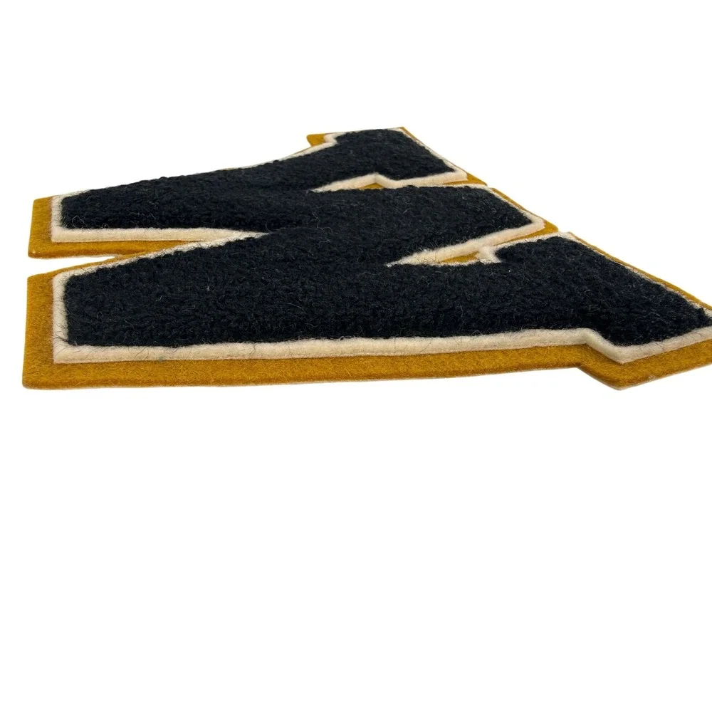Vintage Chenille Varsity Letter Patch Black Gold White M W 6.25